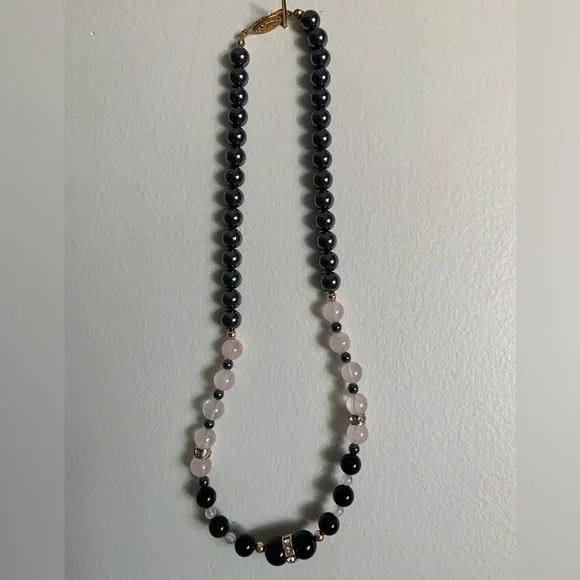 New vintage hematite rose quartz polished pearls beads necklace - Picture 7 of 11